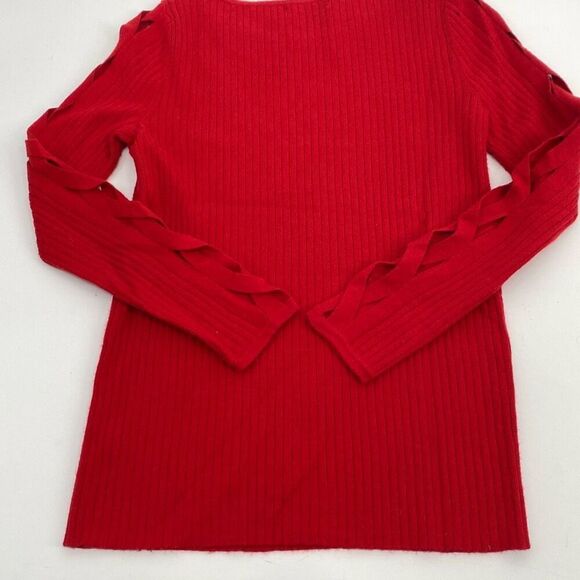 Ramy Brook XS Kimila Pullover Sweater Lattice Criss-Cross Arm Cashmere Blend Red - Picture 3 of 13